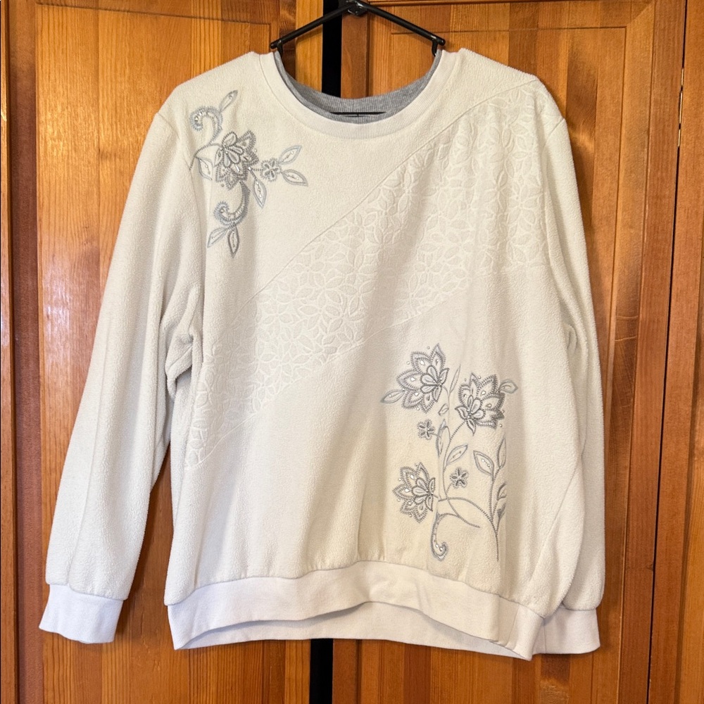 Alfred Dunner Cream Sweater with Gray Floral Design